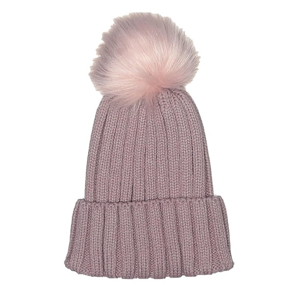 Aritzia Sunday Best Blush Rib Knit Hat with Pom Pom - Picture 1 of 5